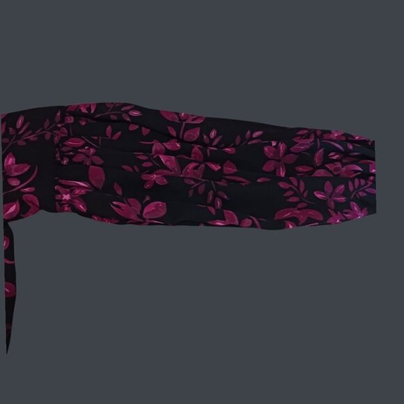 Parker Womens Floral Print  Long-Sleeve Blouse Tie Front Pink/black  Size Xsmall - Picture 4 of 14